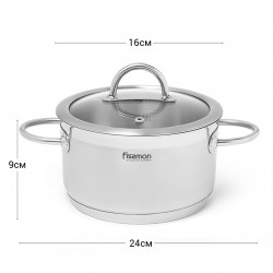 Каструля BENJAMIN 16x9 см зі скляною кришкою 1,8 л (нерж. сталь)