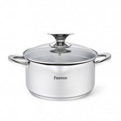 Каструля ELEGANCE  Fissman 24x12,5 см / 5,6 л зі скляною кришкою (нерж. сталь) (5493)