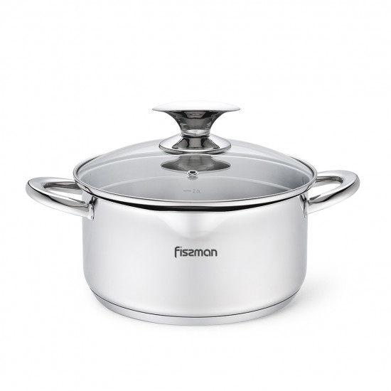 Каструля ELEGANCE  Fissman 24x12,5 см / 5,6 л зі скляною кришкою (нерж. сталь) (5493)